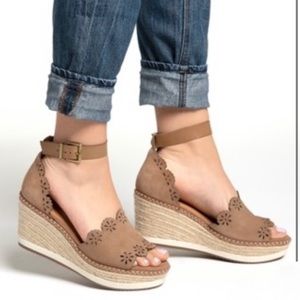 new tan suede crown vintage espadrille wedges